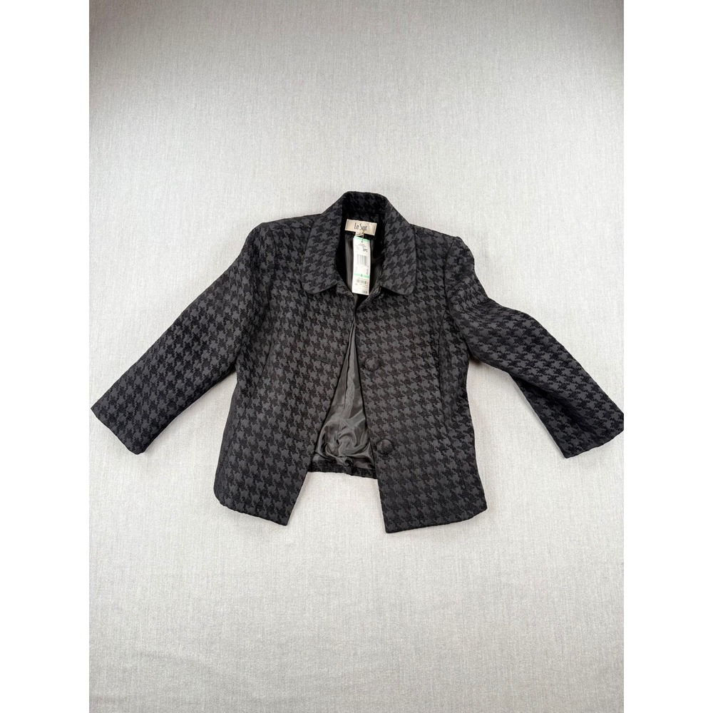 Le Suit Womens Black Houndstooth Textured 3-Button Blazer Jacket Size 8 NWT